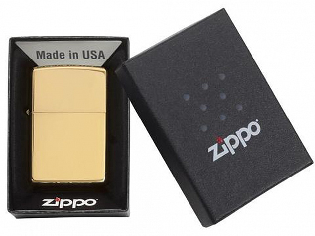 Зажигалка ZIPPO Classic с покрытием High Polish Brass с логотипом в Уфе заказать по выгодной цене в кибермаркете AvroraStore