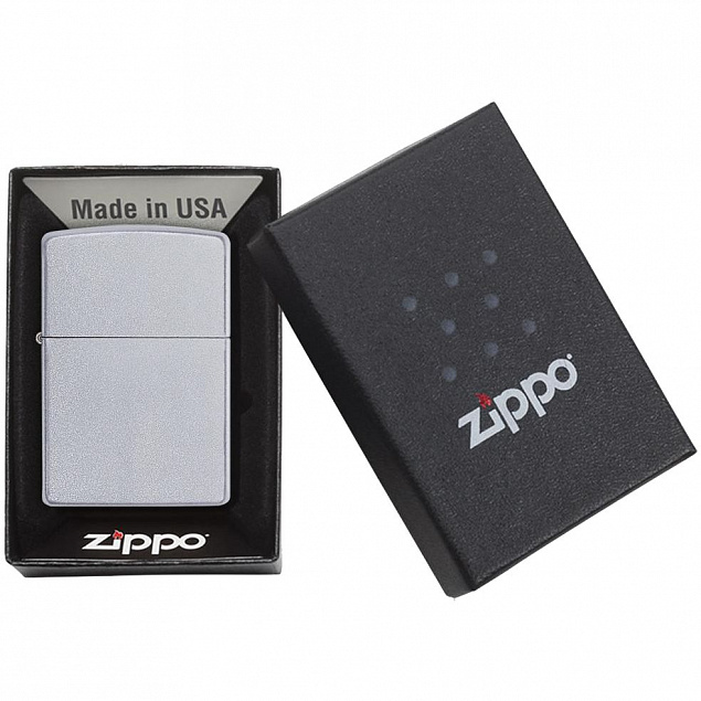 Зажигалка Zippo Classic Satin, серебристая с логотипом в Уфе заказать по выгодной цене в кибермаркете AvroraStore