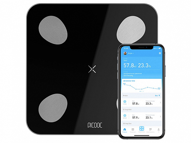Умные диагностические весы Picooc Mini Lite Black (6924917717469), черный с логотипом в Уфе заказать по выгодной цене в кибермаркете AvroraStore