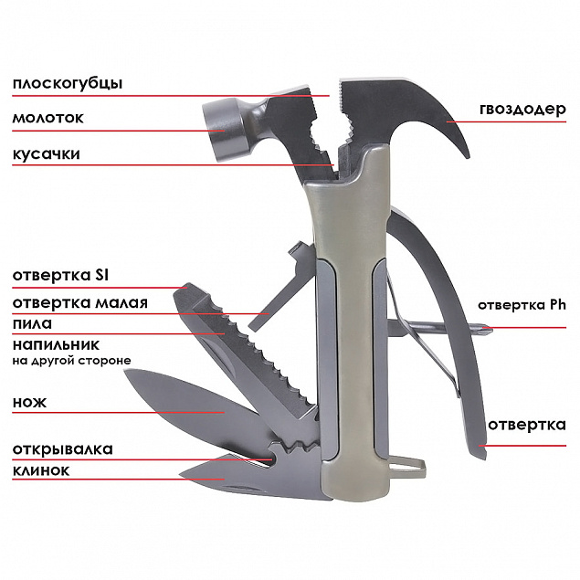 Мультиинструмент  "Hummer" в чехле, 13  функций с логотипом в Уфе заказать по выгодной цене в кибермаркете AvroraStore