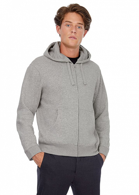 Толстовка мужская Hooded Full Zip серый меланж с логотипом в Уфе заказать по выгодной цене в кибермаркете AvroraStore